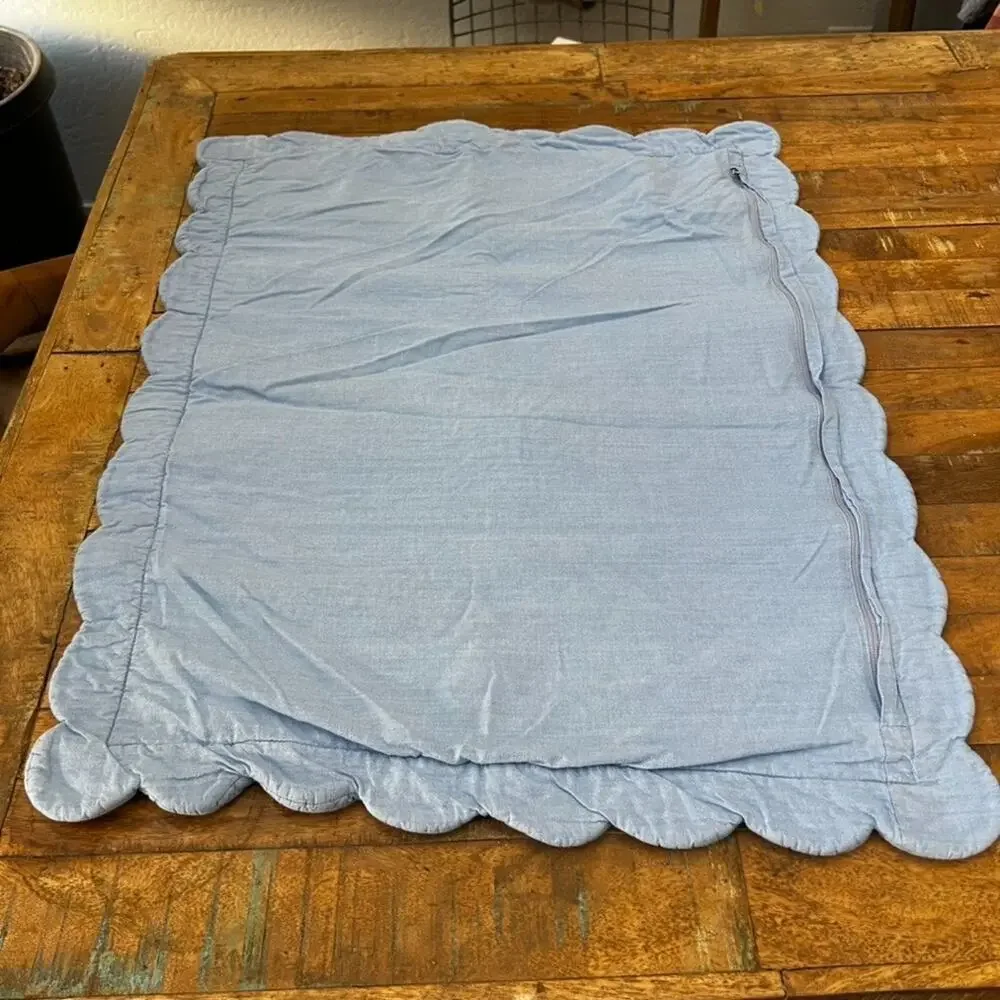 Charter Club Textured Pillow Sham Standard Quilted Blue Scalloped Edge Zip